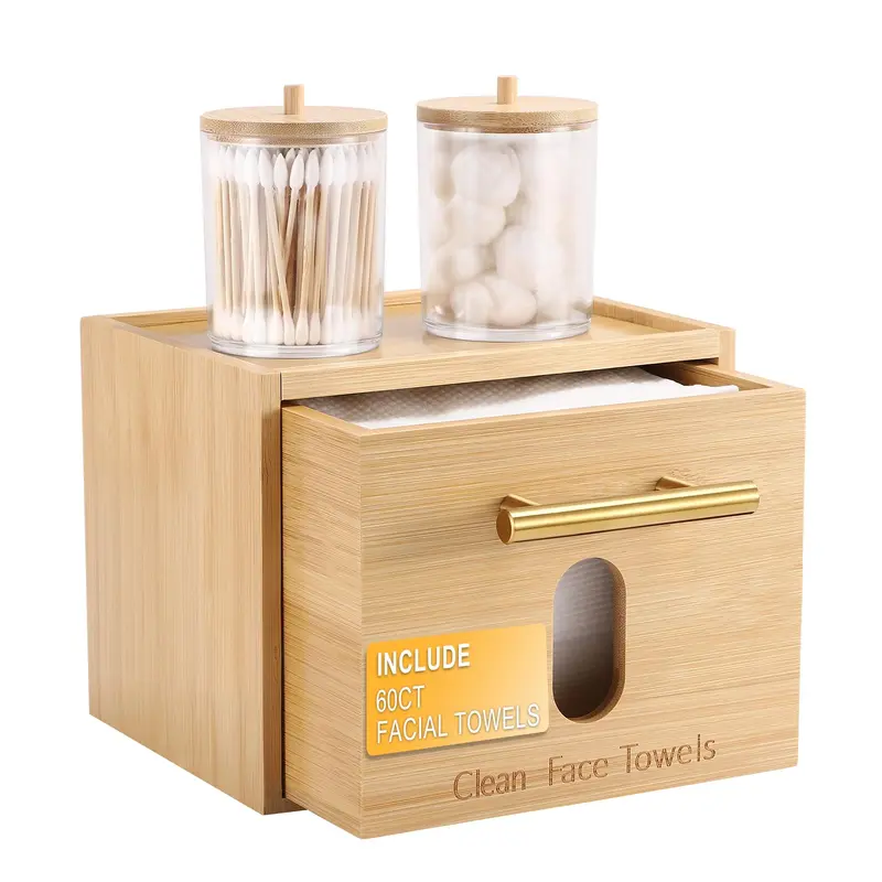 BSSN Boîte de rangement en bambou avec 60 serviettes XL – Tiroir et accessoires pour salle de bains