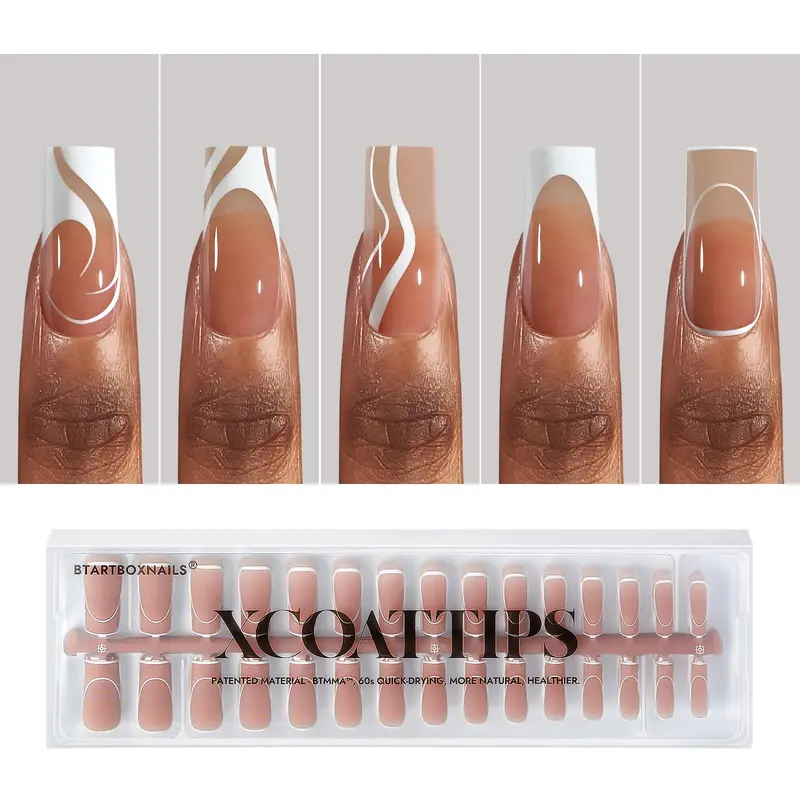 BTArtbox Ongles Press-On French Tip XCOATTIPS – 150 pcs, 15 Tailles, 5 Styles Swirl