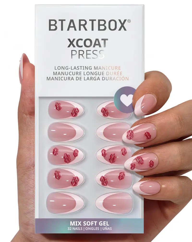 BTArtbox Ongles Presse 3D Lèvres Rouges – Kit Tout-en-Un, 32 Ongles et Adhésifs