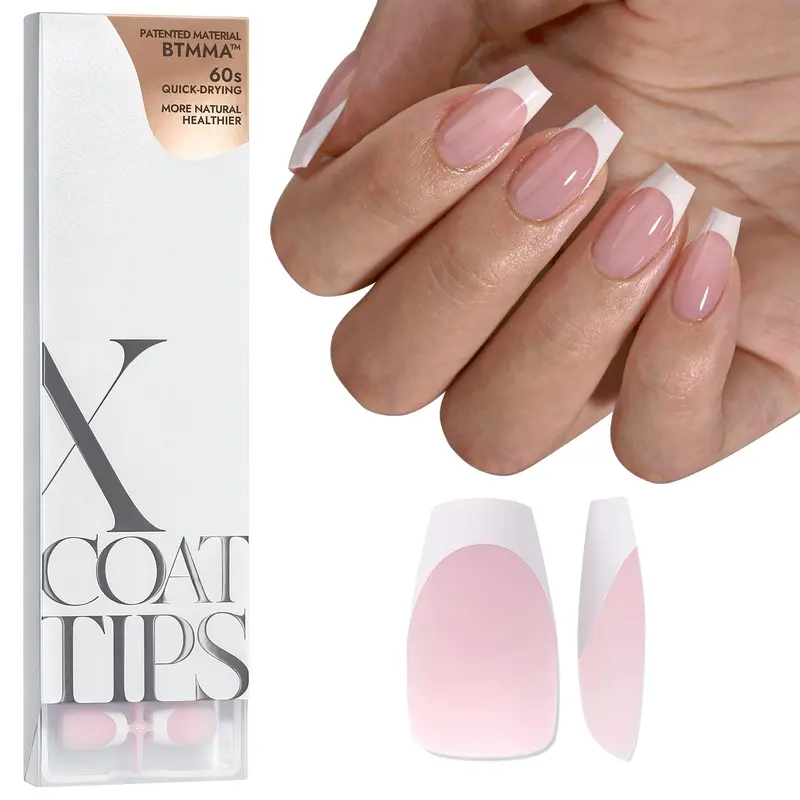BTArtboxnails – Ongles à poser à bord français rose court forme cercueil, XCOATTIPS pour extensions