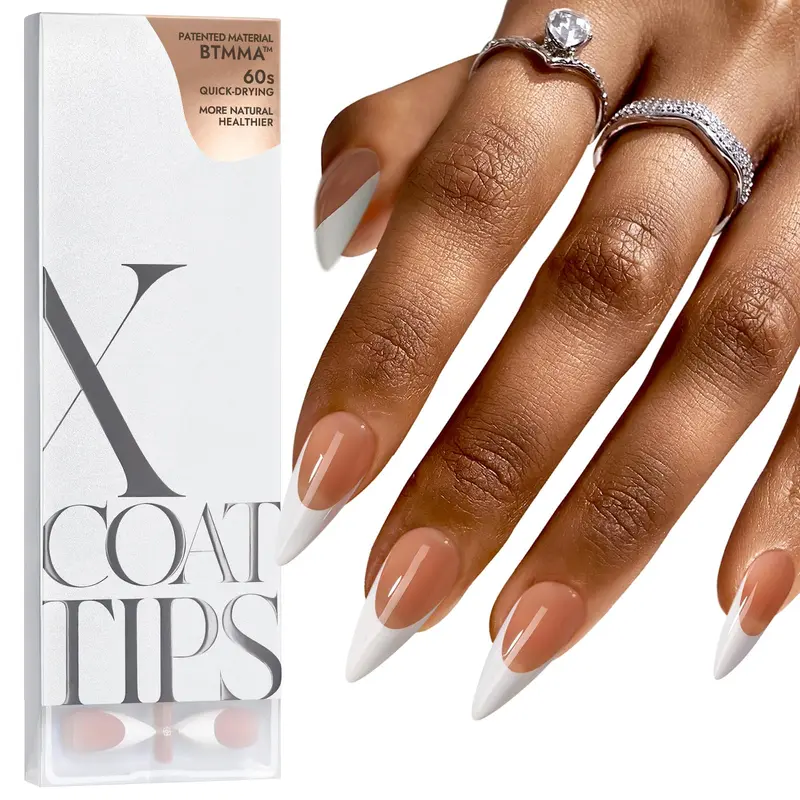 BTArtboxnails Ongles en Gel Style Français – Pointes Brunes Longues a Coller, Forme Stiletto XCOATTIPS