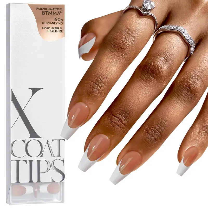 BTArtboxnails Tips en Gel Français brun – Forme cercueil XCOATTIPS pour extensions d’ongles