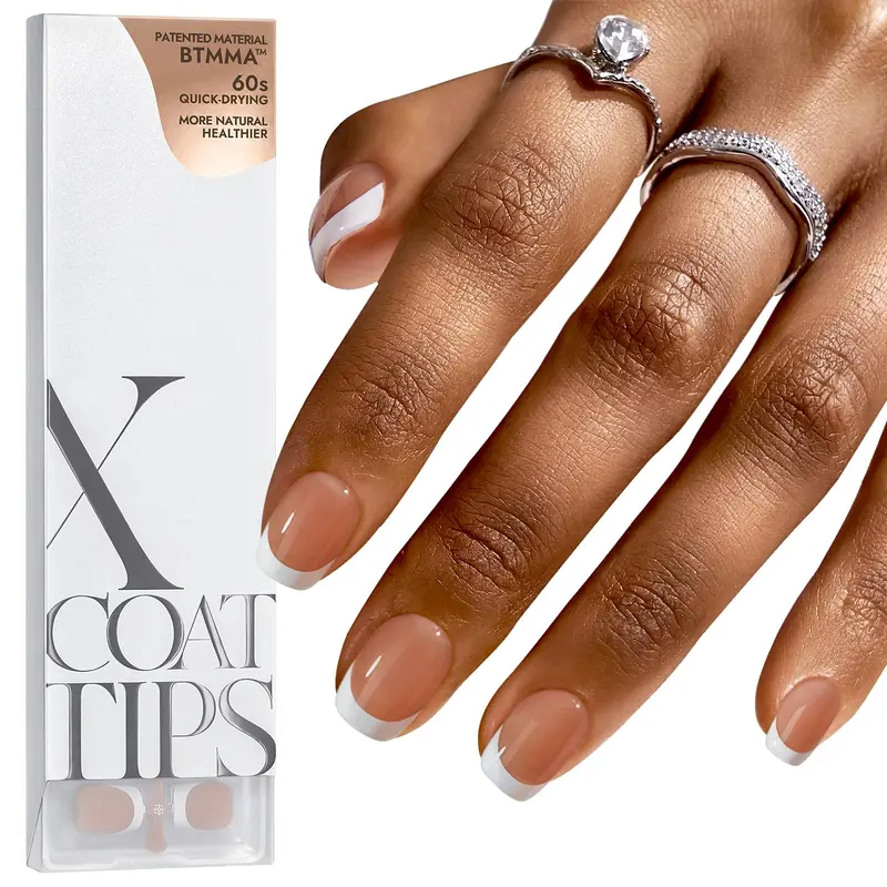 BTArtboxnails XCOATTIPS Brun Extra Court Carré – Ongles Autocollants Pour Manucure Française Pré-Appliqués