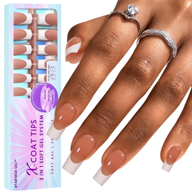 BTArtboxnails XCOATTIPS – Ongles à Pointe Française, 150 Faux Ongles Long Carré Bruns pour Nail Art DIY