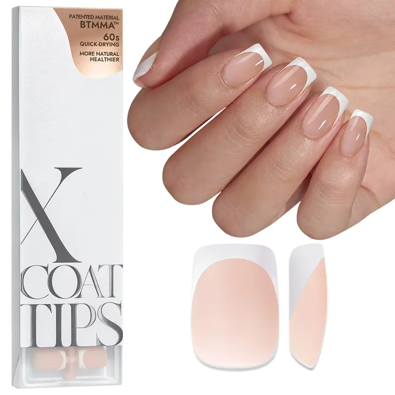 BTArtboxnails XCOATTIPS – Ongles à pointe française courts à poser, 160 pièces nude, gel souple, 16 tailles