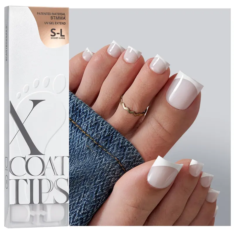 BTArtboxnails XCOATTIPS – Ongles de pied carrés blancs, 150 tips en 15 tailles, lampe requise