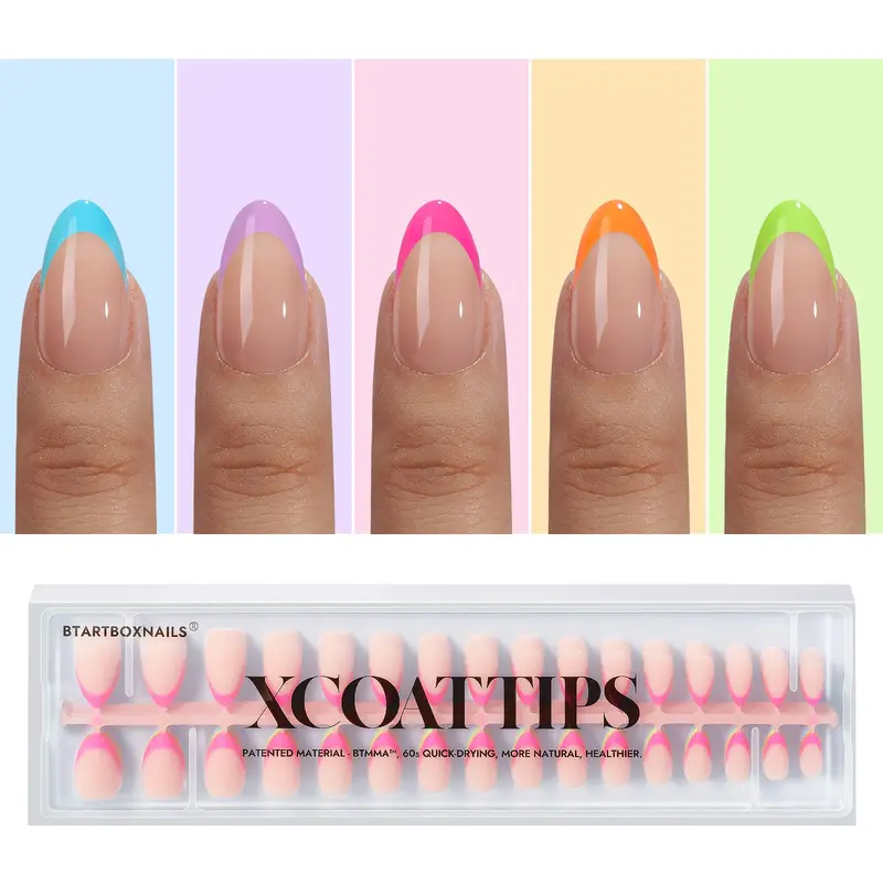 BTArtboxnails XCOATTIPS – Ongles Gel Français, Bouts amandes courts, Faux Ongles Gel Doux