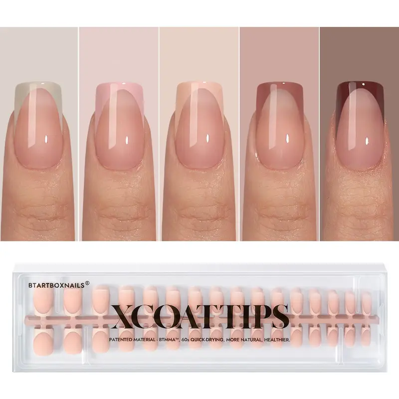 BTArtboxnails XCOATTIPS – Ongles press-on French Tip Soft Gel, Carré Court, Teintes Chair
