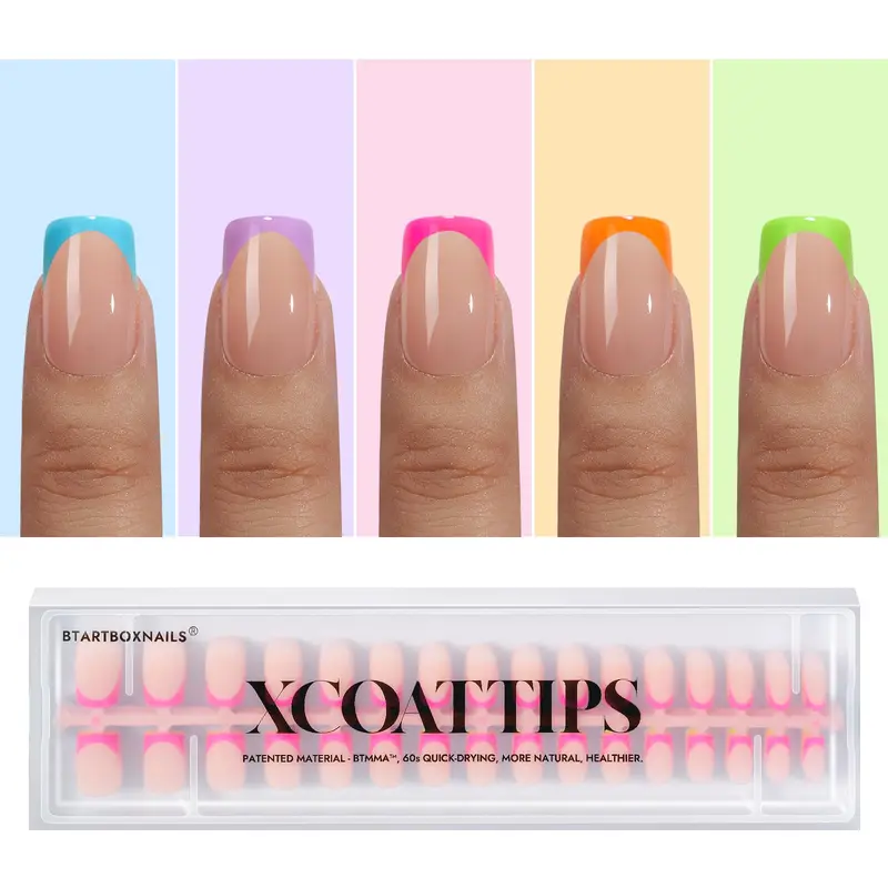 BTArtboxnails XCOATTIPS – Ongles press-on gel français, Pointe française, Carrés courts
