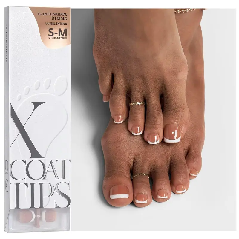 BTArtboxnails XCOATTIPS – Tips d’ongles d’orteil à pointe française, court, gel brun souple, 160 pièces