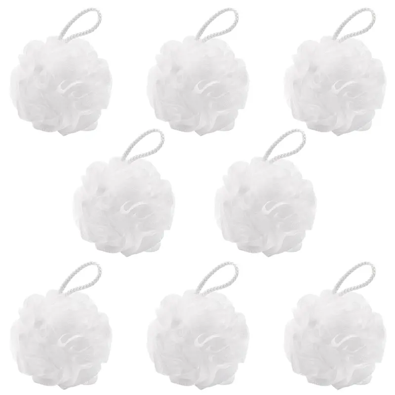 BTYMS - Lot de 8 Loofahs de Voyage 35 g chacun | Éponge Douche en Maille Exfoliante, Blanc