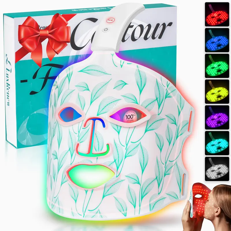 BUBLOC Masque LED Rouge 850 nm – Contour Visage Sans Fil 7+1 Couleurs, Thérapie à Domicile