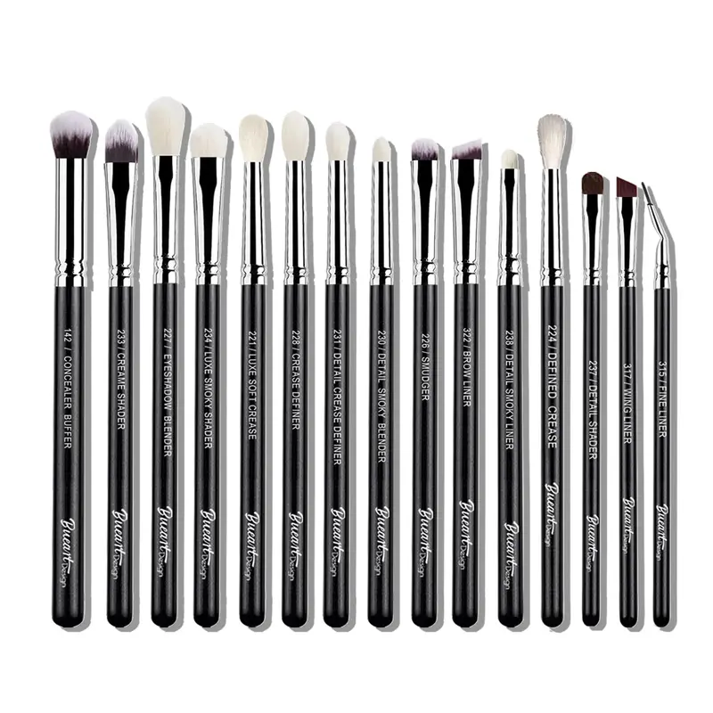 Bueart Design – Ensemble Pro 15 pièces pinceaux yeux en poils naturels et synthétiques de luxe