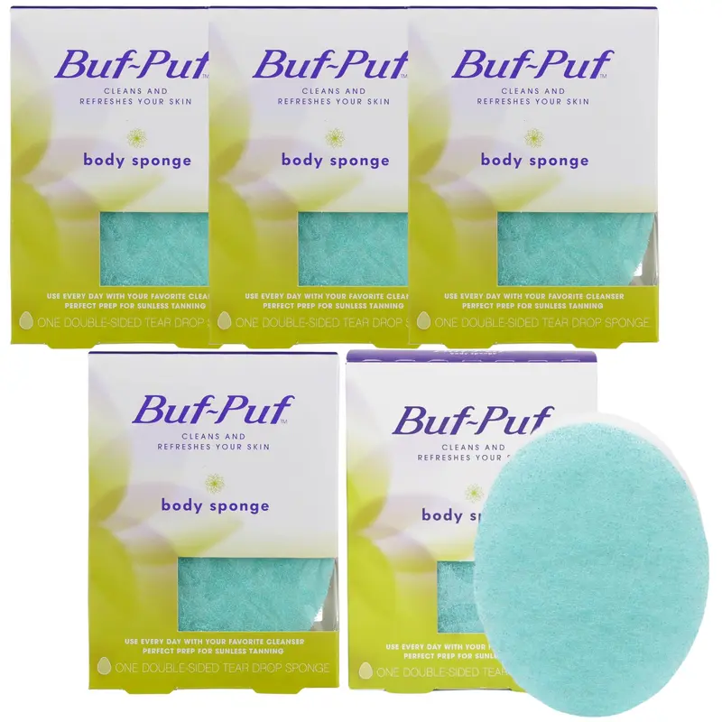 Buf-Puf Éponge Corps – Exfoliation Douce et Nettoyage, Développée par des Dermatologues, Réutilisable, Coffret 5 Éponges