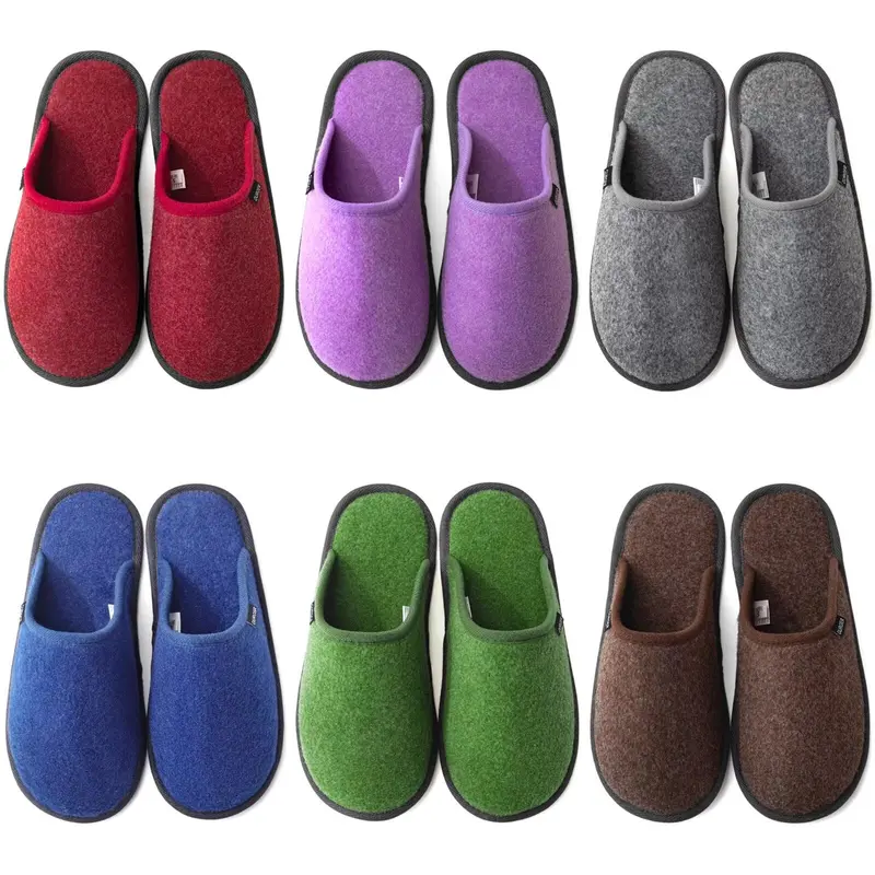 BUGUKI Chaussons invités en feutre épais – non jetables, lavables, antidérapants – Lot de 6 paires