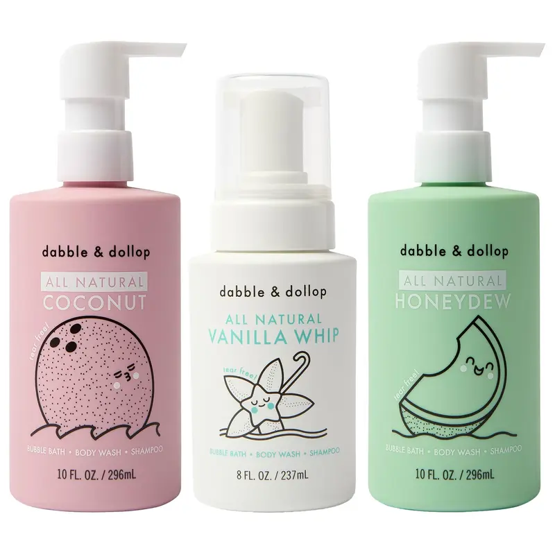 Bundle Beachy Dabble & Dollop – Bain moussant naturel, Gel douche et Shampoing 3-en-1 pour enfants – Sans parabènes, sans sulfates, végane et sans gluten