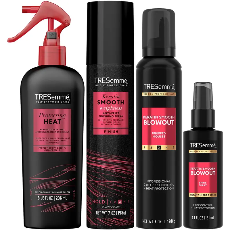 Bundle TRESemmé Keratin Smooth pour un brushing parfait – Mousse + Sprays chaleur et brillance