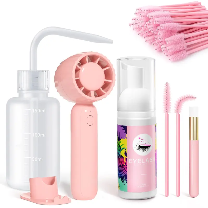 Buqikma Kit de Nettoyage des Cils – Shampooing pour Extensions 60 ml + Ventilateur USB Portable