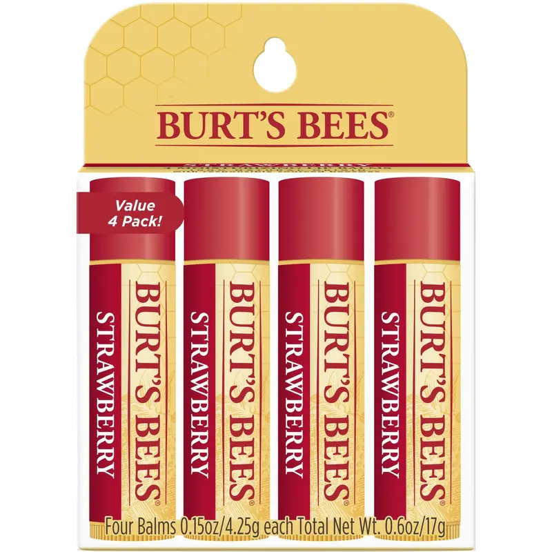 Burt's Bees | Baume à lèvres hydratant 100% naturel à la fraise – 4 tubes