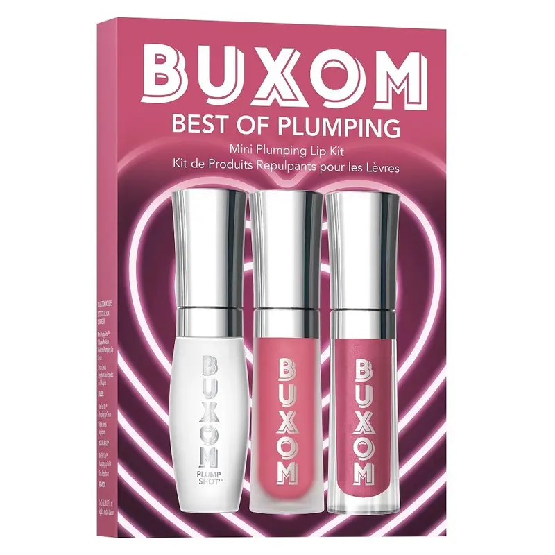BUXOM Gloss repulpant pour lèvres – Teinté, avec peptides et vitamine E – Ensemble vegan IA 3 pièces (Mini Brandi, Filler, Rose Julep)