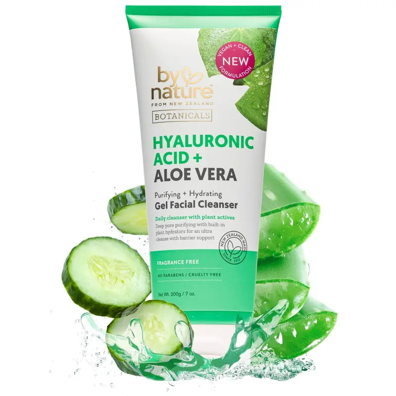 By Nature Gel Nettoyant Hydratant à l’Acide Hyaluronique et Aloe Vera – Nouvelle-Zélande – 7oz