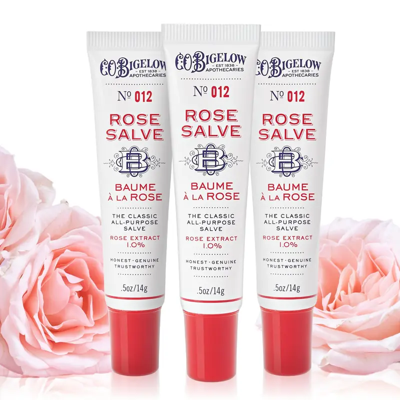 C.O. Bigelow Rose Salve Tubes – Pack de 3, Baume polyvalent pour lèvres, cuticules et peau – 0,5 oz