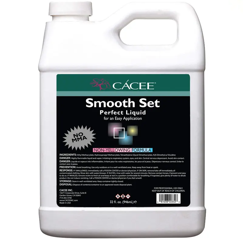 Cacee Smooth Set Perfect – Monomère Acrylique 32 oz Non-Jaunissant, Adhérence Supérieure, Faible Odeur, Compatible Toutes Poudres