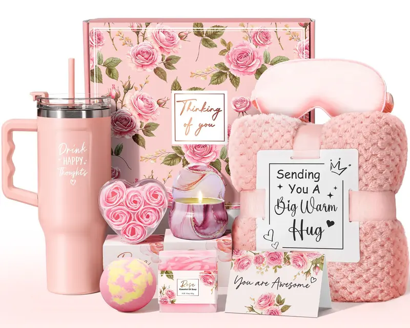 Cadeaux d’anniversaire femmes – Coffret bien-être Qinline avec gobelet 40 oz et couverture