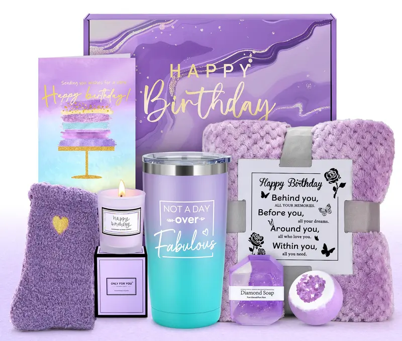 Cadeaux d’anniversaire pour femmes par Pradnel — Paniers violets et coffrets uniques