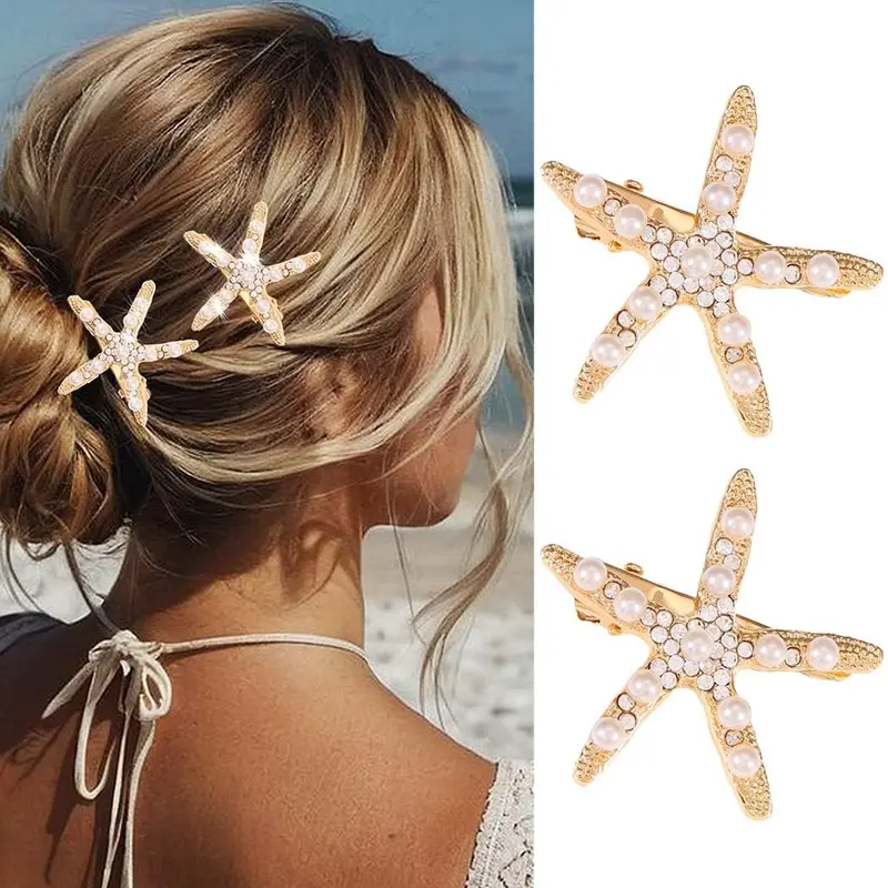 CAKURE Épingles Étoile de Mer Dorées avec Perles – Barrettes Lot de 2