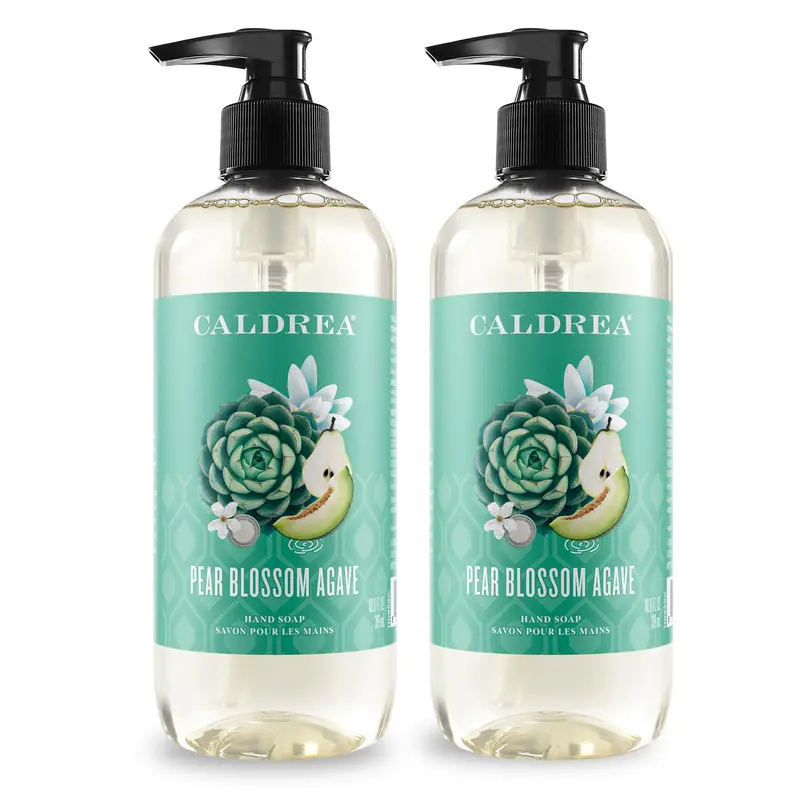 Caldrea Savon Mains Aloe Vera, Olive et Huiles Essentielles – Poire Fleur d’Agave, Lot de 2 (environ 320 ml chacun)