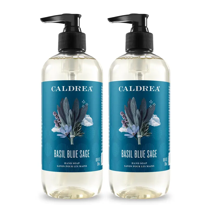 Caldrea Savon pour les Mains Basilic et Sauge Bleue – Gel d’aloès véra, huile d’olive et huiles essentielles, lot de 2, 10,8 oz