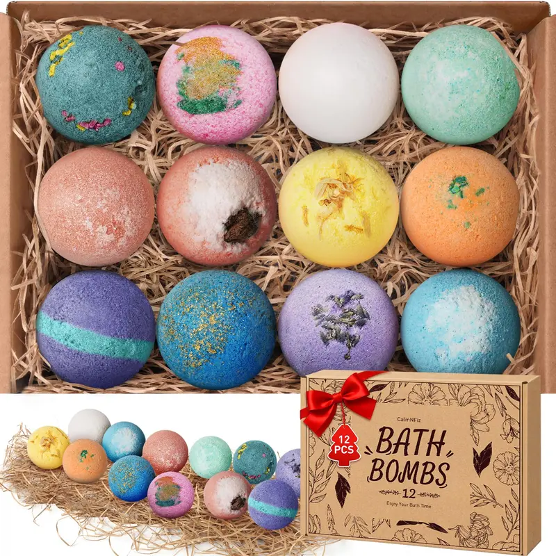 CalmNFiz – Coffret Boules de Bain 12 Senteurs, Hydratation au Beurre de Karité – Cadeau pour Femmes