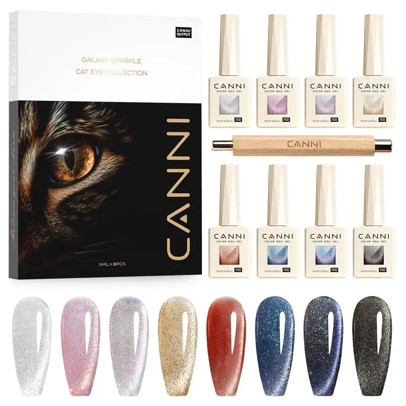 CANNI – 8 Pièces Vernis Gel Œil de Chat 9 ml – Ensemble de Couleurs Magnétiques