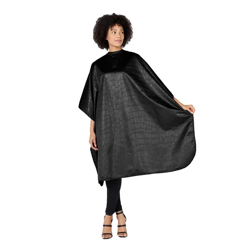 Cape Betty Dain à texture peau d'alligator – Résistante au blanchiment, fermeture au cou, 45 × 60 pouces, lavable en machine, Noir