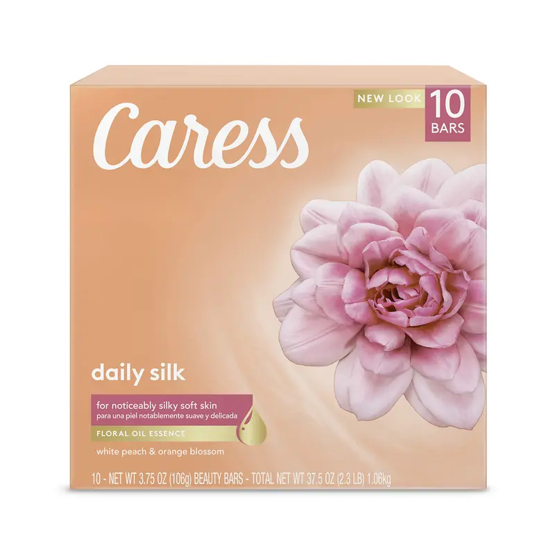 Caress Daily Silk Bar – 10 barres de 113 g | Parfum pêche blanche et fleur d’oranger