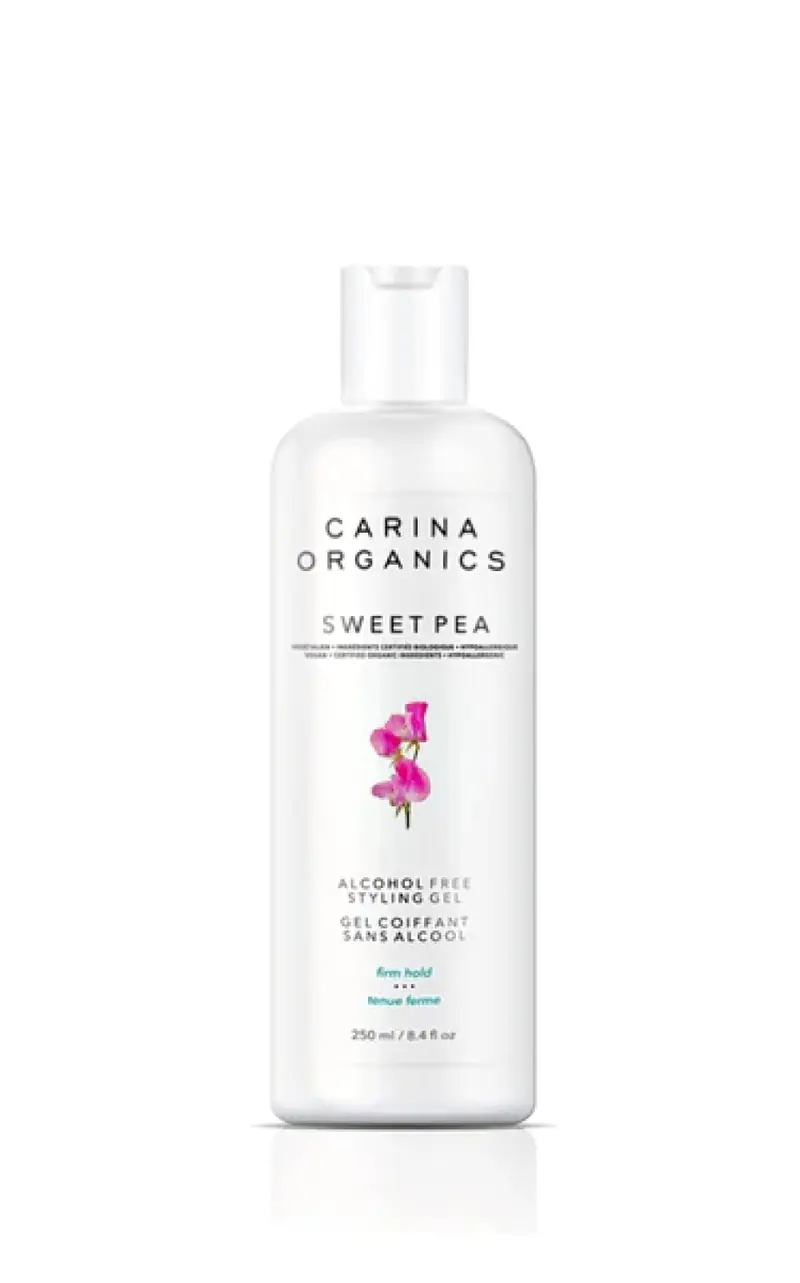 Carina Organics Gel Coiffant Sans Alcool – Parfum Pois de Senteur, 250 ml