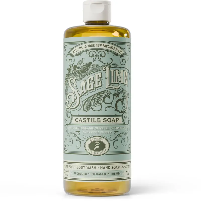 Carolina Castile Soap – Sage Lime Savon Liquide Castile Vegan & Bio, Riche en Huile d’Olive, Formule Douce