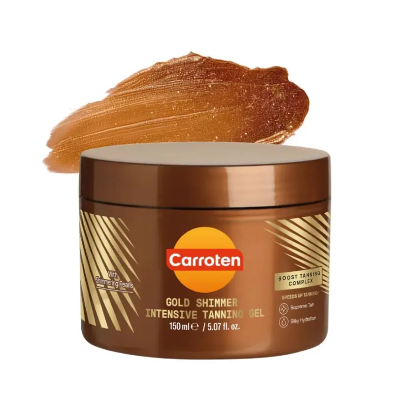 Carroten Gel Bronzant Doré Scintillant | Accélérateur Hydratant de Bronzage, Sans Graisse | Résistant à l’Eau | Fabriqué en Grèce | 148 ml