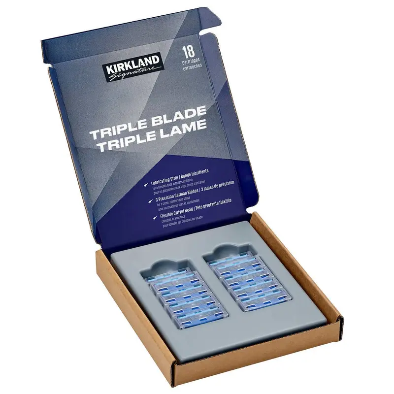 Cartouches Kirkland Signature — Lame Triple, 18 unités, rasage précis et doux