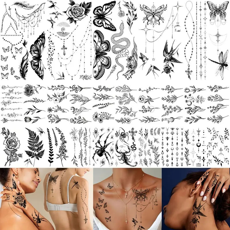 Casciybo – 200+ tatouages temporaires noirs et réalistes pour femmes