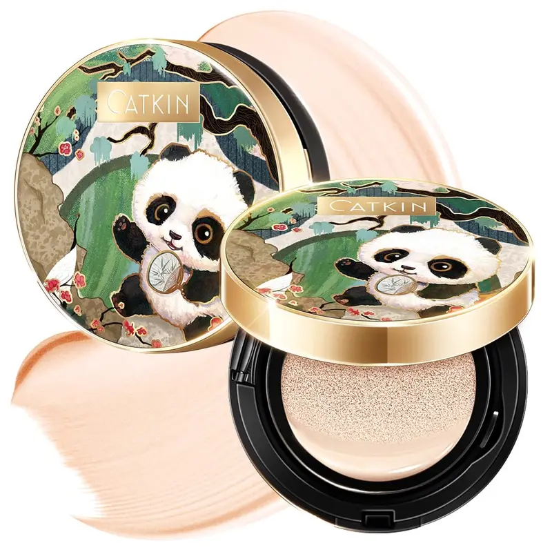 CATKIN Panda Land Cushion – Fond de teint en coussinet à couvrance totale, hydratant pour peaux sensibles (C01 clair)