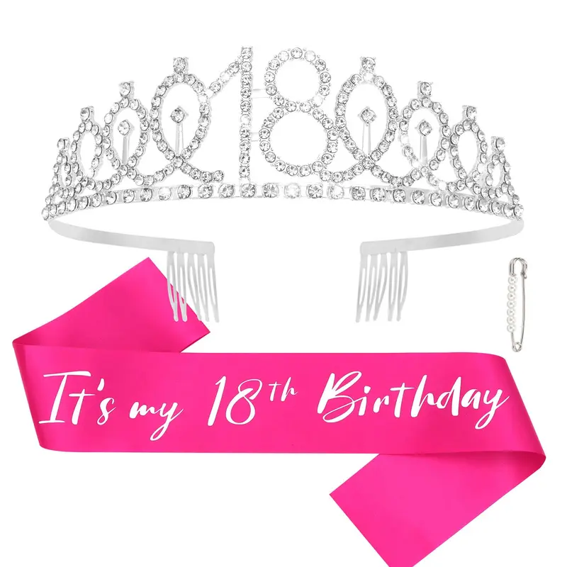 CAVETEE Couronne 18e Anniversaire et Bandeau – Tiara en Strass