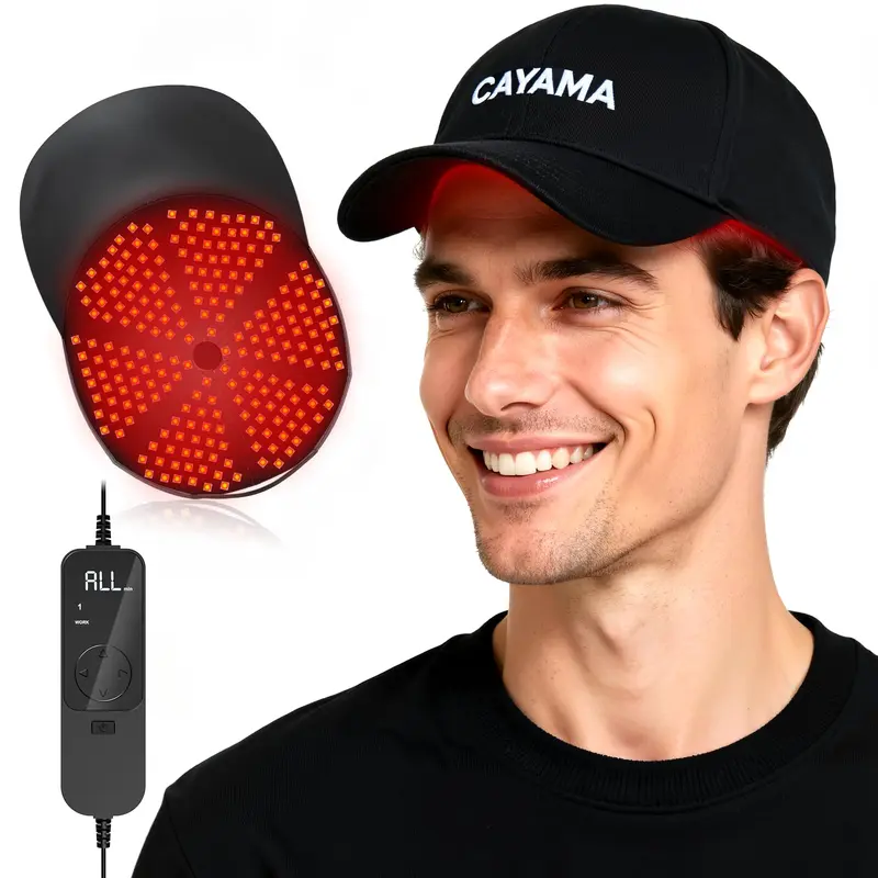 CAYAMA Casquette Lumière Rouge – Thérapie capillaire à domicile avec ajustement et télécommande