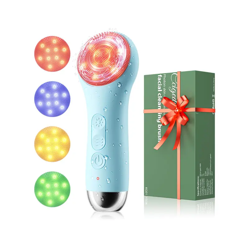 Ccigedy – Brosse Nettoyage Visage Étanche et Rechargeable avec 4 Lumières LED