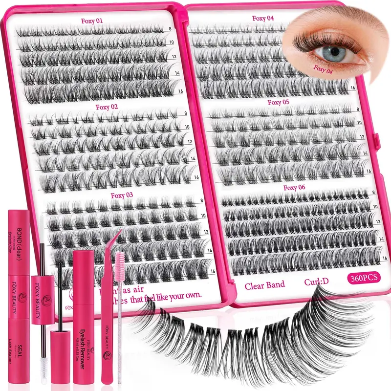 CCODDY Nova Lash Clusters Kit — 360 pièces, groupes de cils à bande invisible 8–16 mm, DIY à domicile