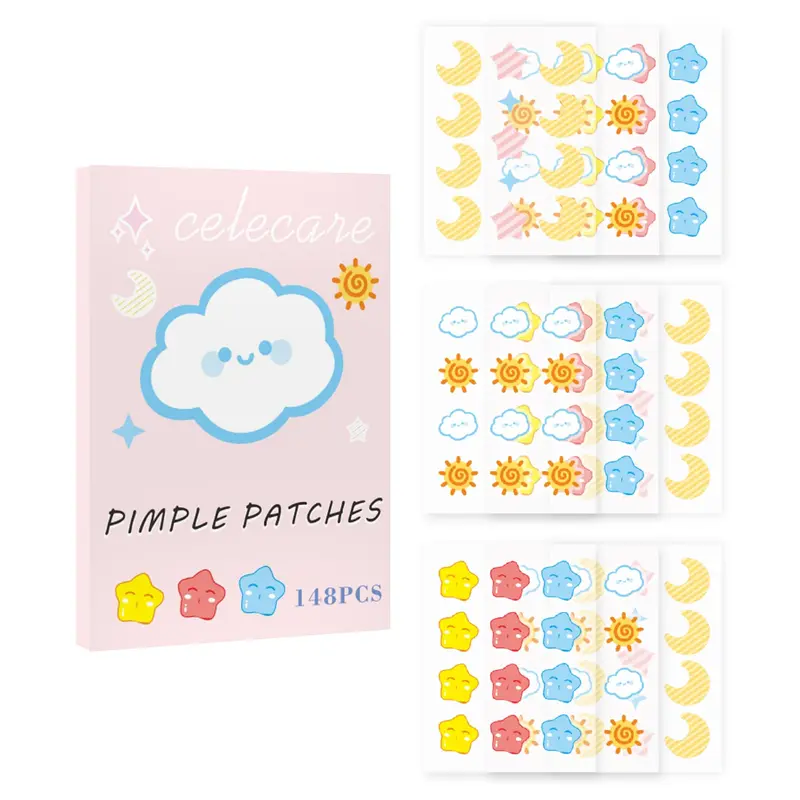 CELECARE Patch Hydrocolloïde Anti-Acné – 148 Pièces, 8 Designs, Huile d'Arbre à Thé et Acide Salicylique