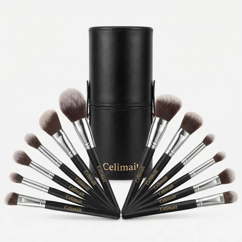 CELIMAIT Ensemble Pinceaux Maquillage 12 Pièces – Doux, Professionnel & Débutant | Étui et Manches Ergonomiques