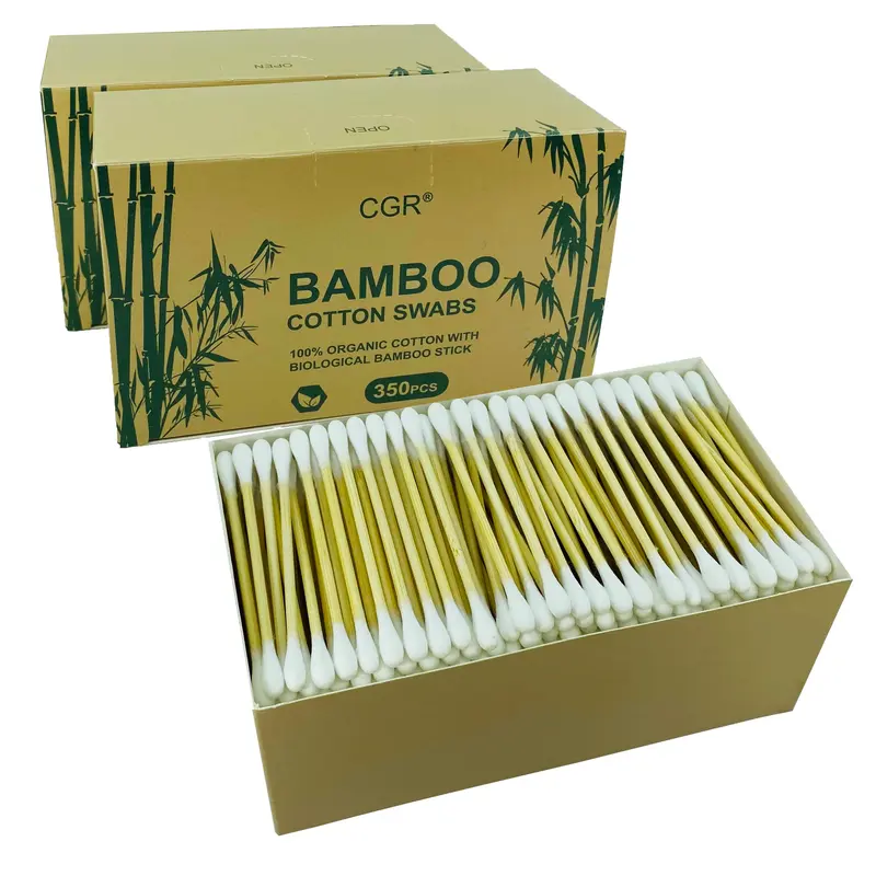 CGR Cotons-tiges bio à embouts doubles – Bâtons en bambou compostables, Pack voyage 3x350