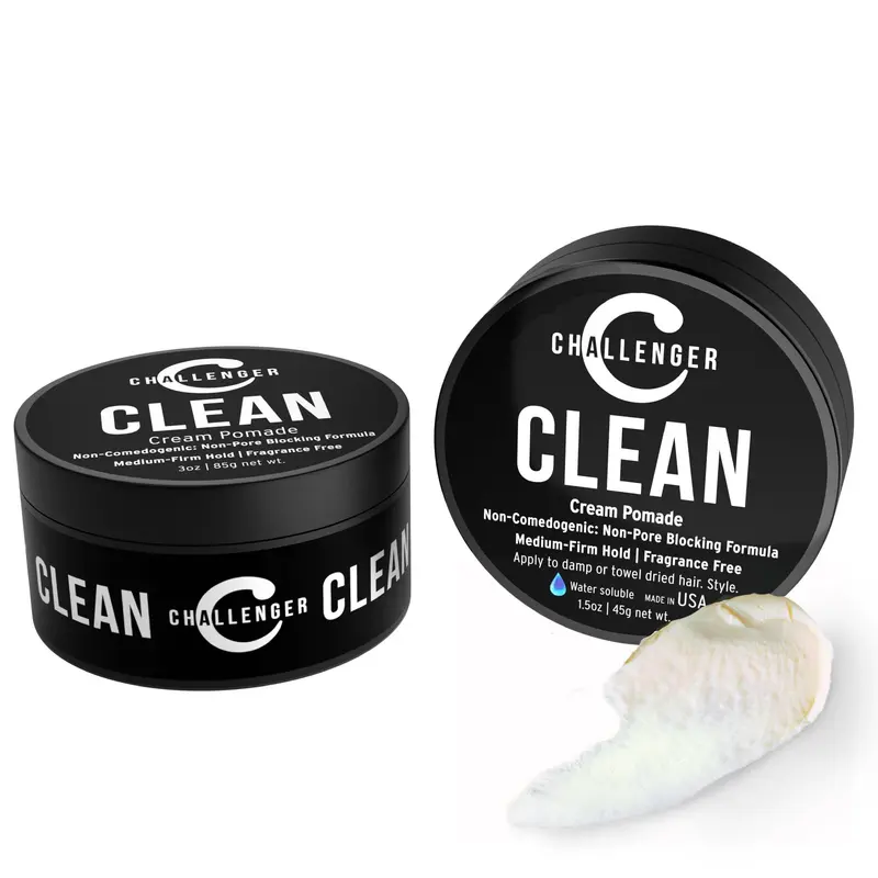 Challenger Crème Pomade Sans Parfum – Non Comédogène, Tenue Moyenne, Finition Matte – 3oz et 1.5oz